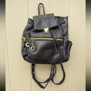 Perlina Black Leather Backpack with Gold Accents